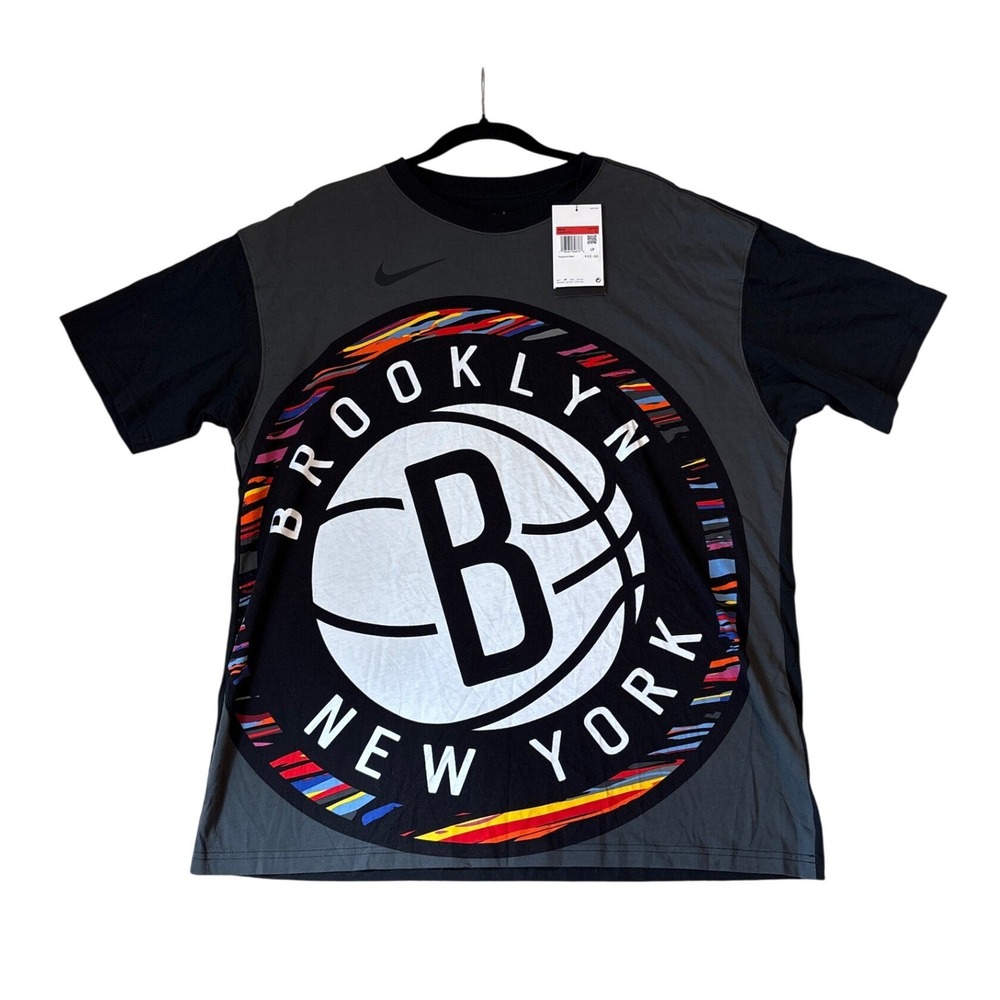 Nike Brooklyn Nets NBA T-Shirt Mens Grey Black Graphic Tee SIZE Large